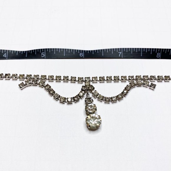 VINTAGE ART DECO 1940's STYLE RHINESTONE TEARDROP STONE NECKLACE - Picture 9 of 9